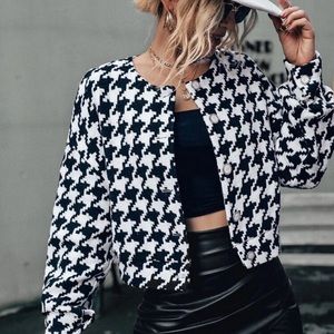 Super cute woman black and white overcoat jacket